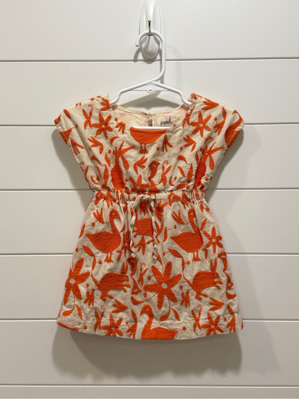 Peek Cream Dress with Bright Orange Swan & Floral Embroidery